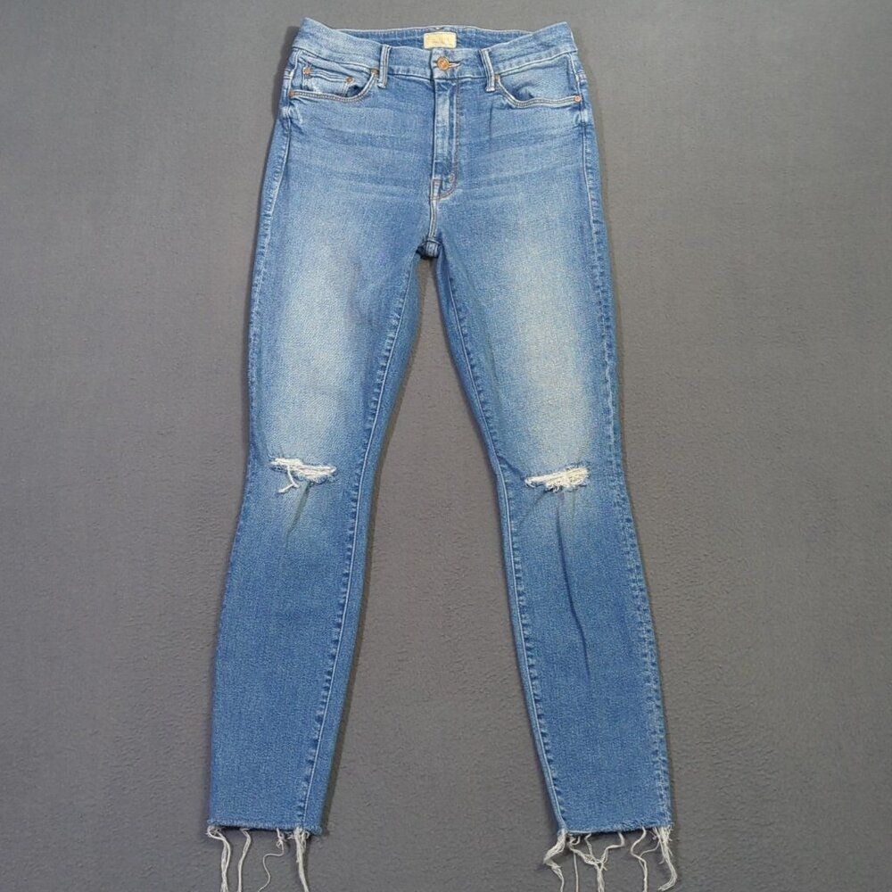Mother Jeans Women's 27 Blue High Waisted Looker Ankle Fray In Thrilling Shots